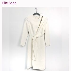 Elie Saab Cutout Draped Cady Midi Dress In White Sz 34